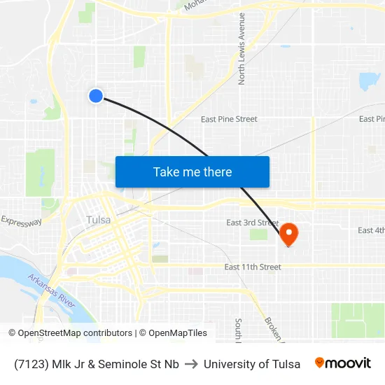 (7123) Mlk Jr & Seminole St Nb to University of Tulsa map