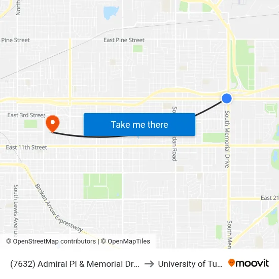 (7632) Admiral Pl & Memorial Dr Wb to University of Tulsa map