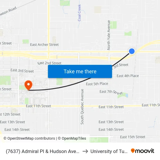 (7637) Admiral Pl & Hudson Ave Wb to University of Tulsa map