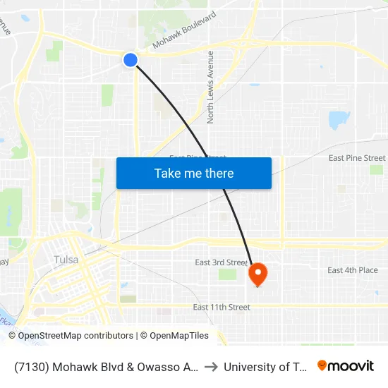 (7130) Mohawk Blvd & Owasso Ave Eb to University of Tulsa map
