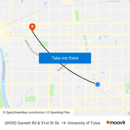 (6930) Garnett Rd & 51st St Sb to University of Tulsa map