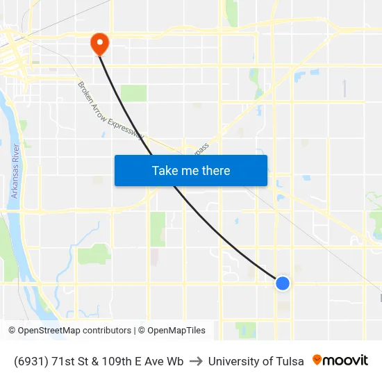 (6931) 71st St  & 109th E Ave Wb to University of Tulsa map