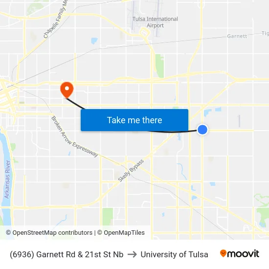 (6936) Garnett Rd & 21st St Nb to University of Tulsa map