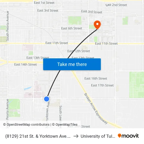 (8129) 21st St. & Yorktown Ave. Eb to University of Tulsa map