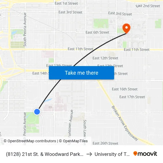 (8128) 21st St. & Woodward Park Dr. Eb to University of Tulsa map