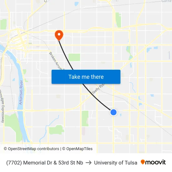 (7702) Memorial Dr & 53rd St Nb to University of Tulsa map
