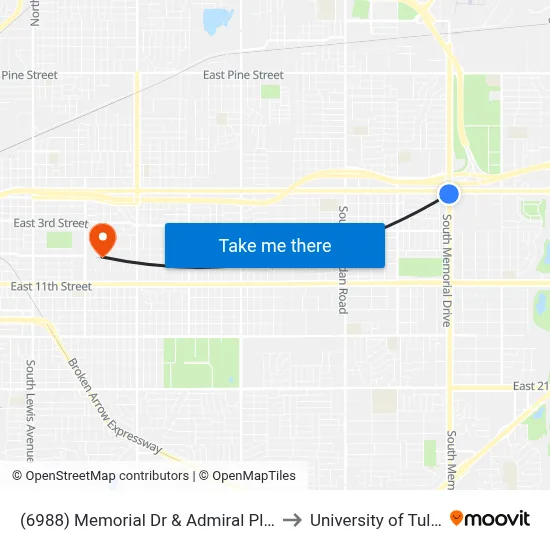 (6988) Memorial Dr & Admiral Pl Sb to University of Tulsa map