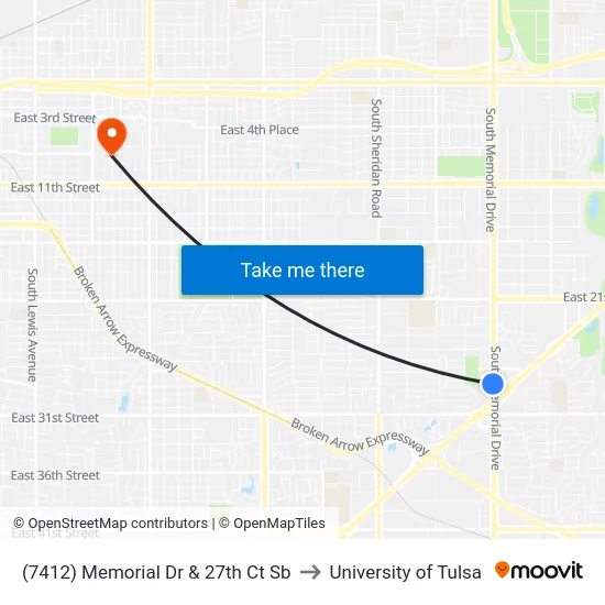 (7412) Memorial Dr & 27th Ct Sb to University of Tulsa map
