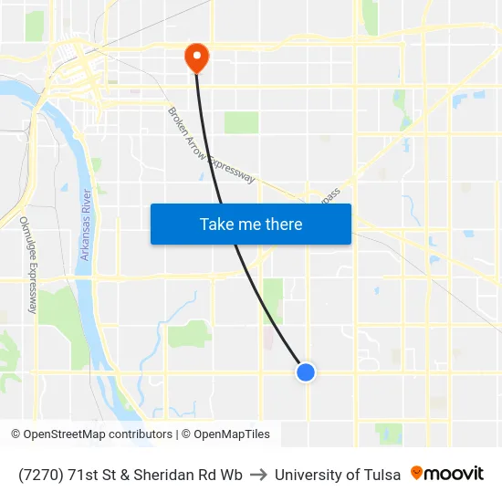 (7270) 71st St & Sheridan Rd Wb to University of Tulsa map