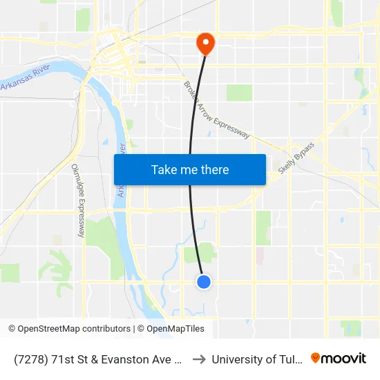 (7278) 71st St & Evanston Ave Wb to University of Tulsa map