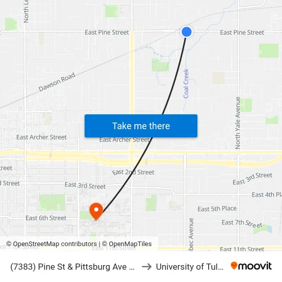 (7383) Pine St & Pittsburg Ave Eb to University of Tulsa map