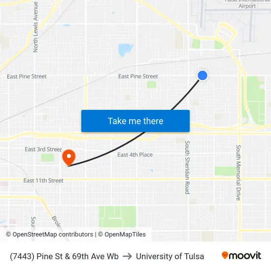 (7443) Pine St & 69th Ave Wb to University of Tulsa map