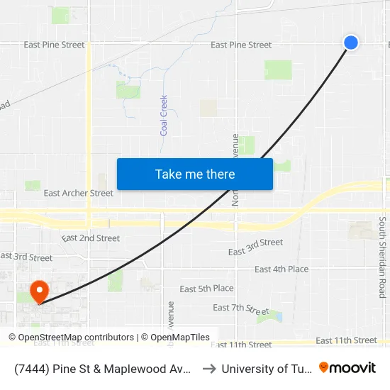 (7444) Pine St & Maplewood Ave Wb to University of Tulsa map