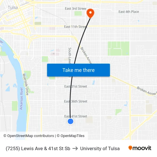(7255) Lewis Ave & 41st St Sb to University of Tulsa map