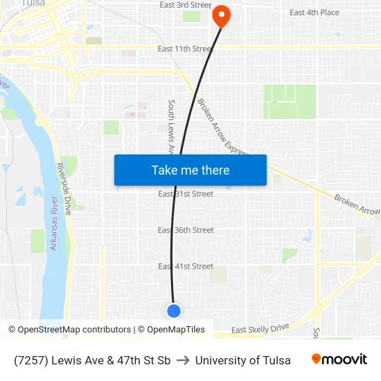 (7257) Lewis Ave & 47th St Sb to University of Tulsa map