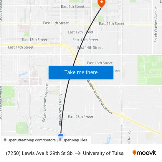 (7250) Lewis Ave & 29th St Sb to University of Tulsa map