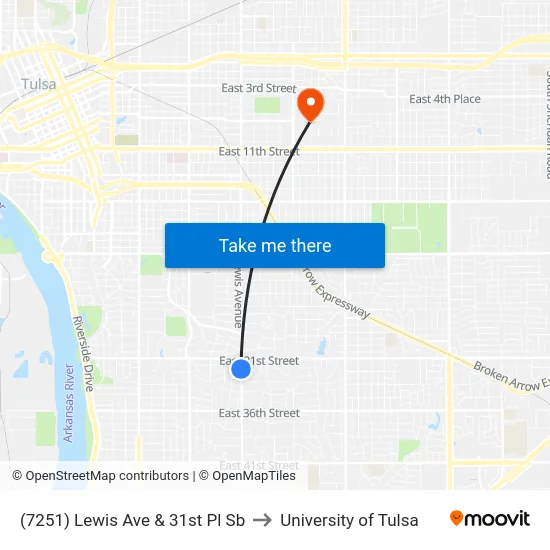 (7251) Lewis Ave & 31st Pl Sb to University of Tulsa map