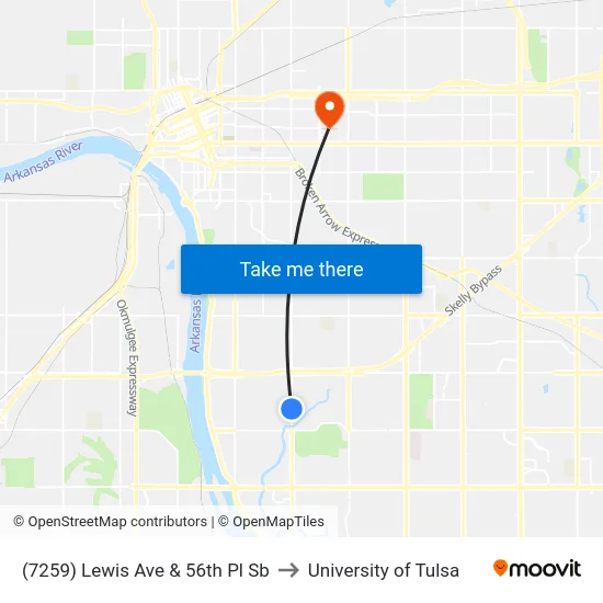 (7259) Lewis Ave & 56th Pl Sb to University of Tulsa map