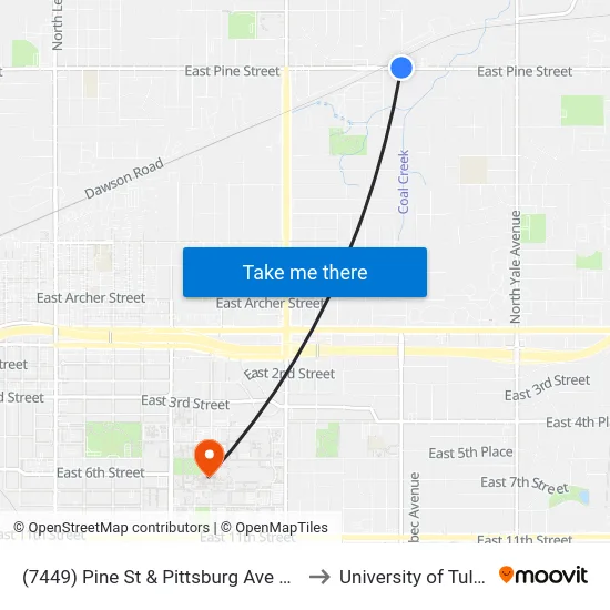 (7449) Pine St & Pittsburg Ave Wb to University of Tulsa map
