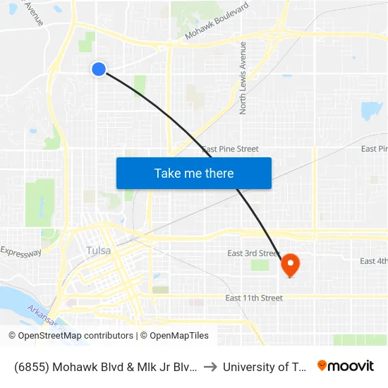 (6855) Mohawk Blvd & Mlk Jr Blvd Wb to University of Tulsa map