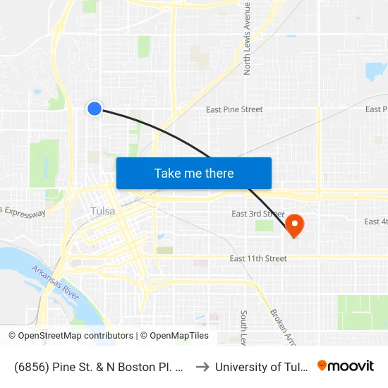 (6856) Pine St. & N Boston Pl. Wb to University of Tulsa map