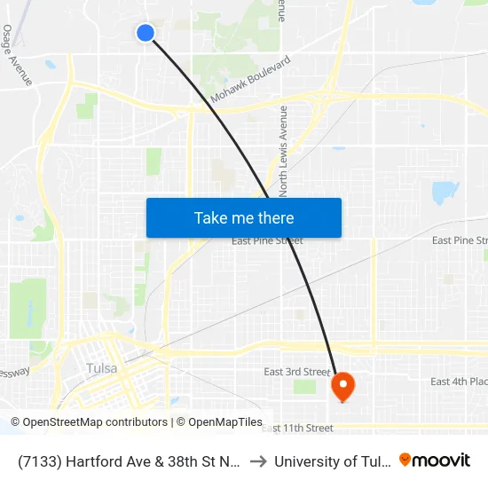 (7133) Hartford Ave & 38th St N Nb to University of Tulsa map
