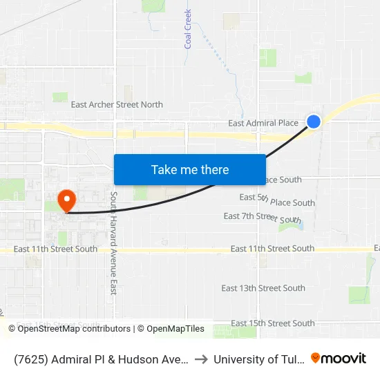 (7625) Admiral Pl & Hudson Ave Eb to University of Tulsa map
