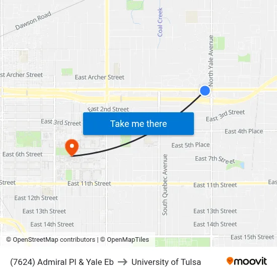 (7624) Admiral Pl & Yale Eb to University of Tulsa map