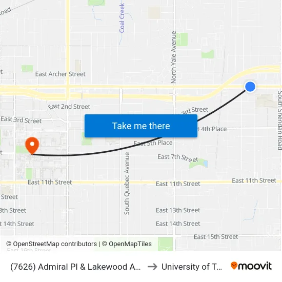 (7626) Admiral Pl & Lakewood Ave Eb to University of Tulsa map