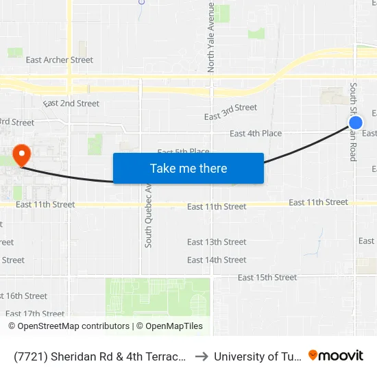 (7721) Sheridan Rd & 4th Terrace Nb to University of Tulsa map