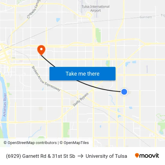 (6929) Garnett Rd & 31st St Sb to University of Tulsa map
