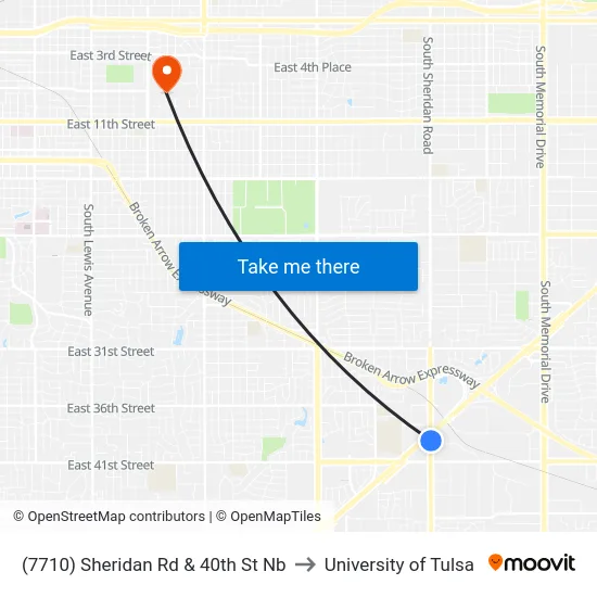 (7710) Sheridan Rd & 40th St Nb to University of Tulsa map
