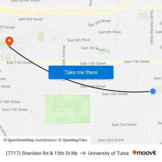 (7717) Sheridan Rd & 15th St Nb to University of Tulsa map
