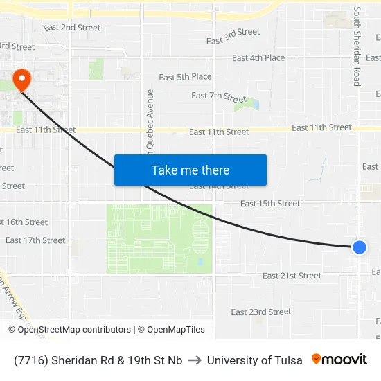 (7716) Sheridan Rd & 19th St Nb to University of Tulsa map