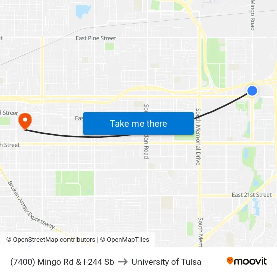 (7400) Mingo Rd & I-244 Sb to University of Tulsa map