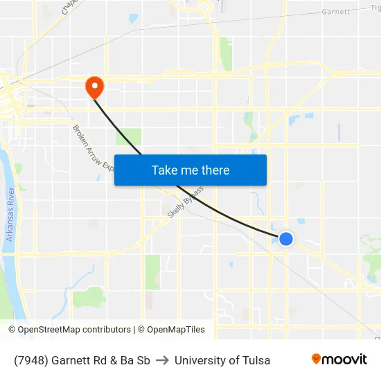 (7948) Garnett Rd & Ba Sb to University of Tulsa map