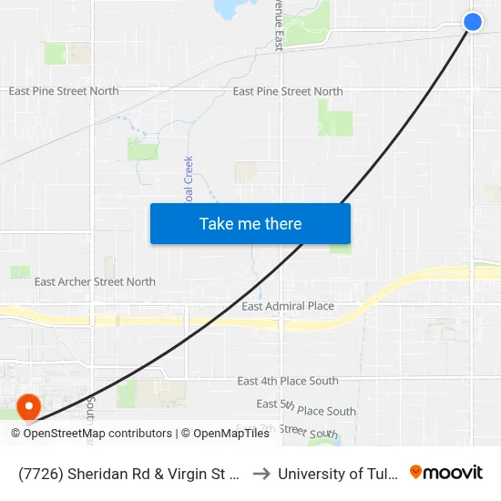 (7726) Sheridan Rd & Virgin St Nb to University of Tulsa map