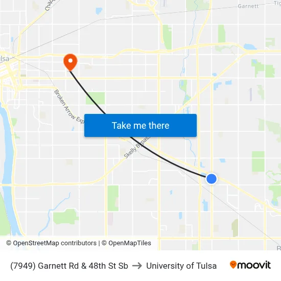 (7949) Garnett Rd & 48th St Sb to University of Tulsa map