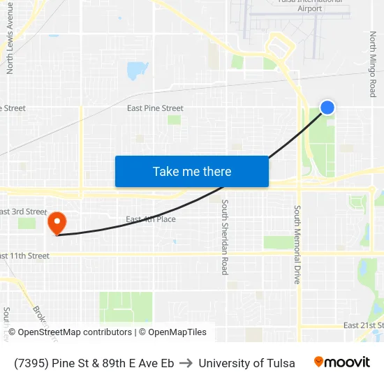 (7395) Pine St & 89th E Ave Eb to University of Tulsa map