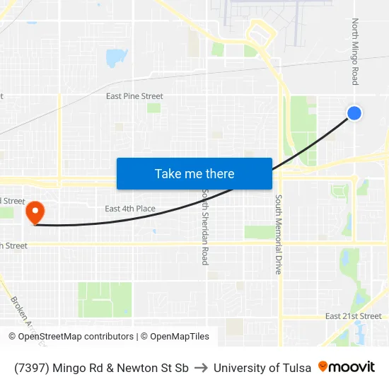 (7397) Mingo Rd & Newton St Sb to University of Tulsa map