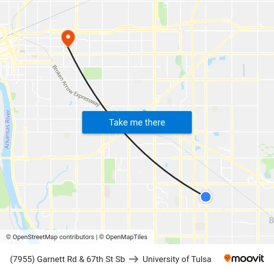 (7955) Garnett Rd & 67th St Sb to University of Tulsa map