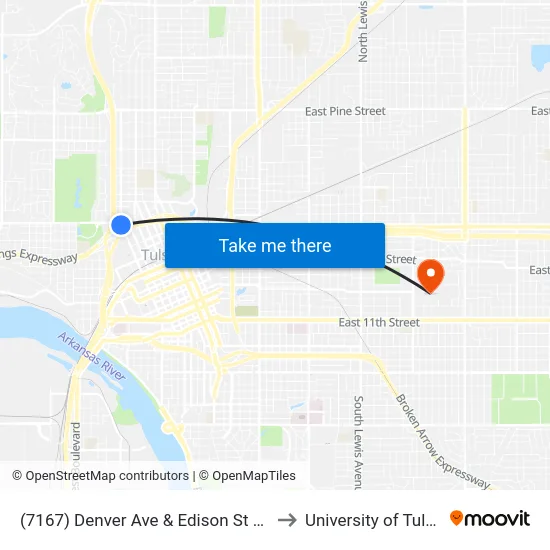 (7167) Denver Ave & Edison St Sb to University of Tulsa map