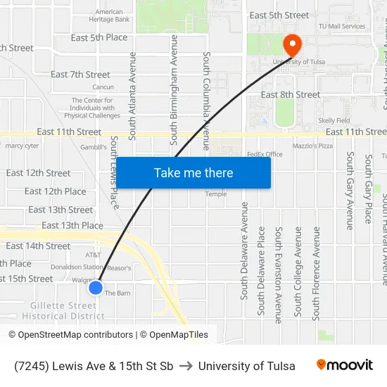 (7245) Lewis Ave & 15th St Sb to University of Tulsa map