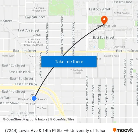 (7244) Lewis Ave & 14th Pl Sb to University of Tulsa map