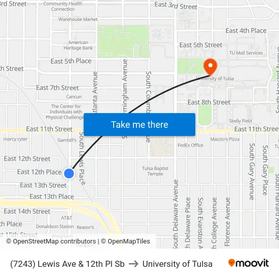 (7243) Lewis Ave & 12th Pl Sb to University of Tulsa map