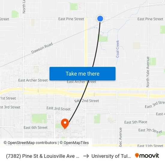 (7382) Pine St & Louisville Ave Eb to University of Tulsa map