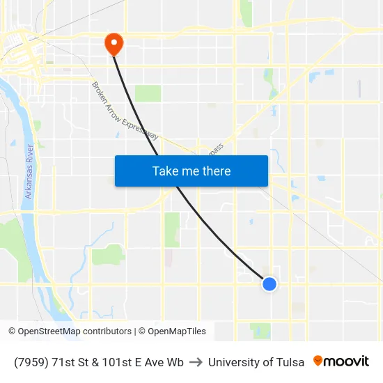 (7959) 71st St & 101st E Ave Wb to University of Tulsa map
