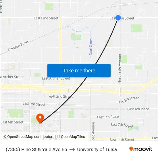 (7385) Pine St & Yale Ave Eb to University of Tulsa map