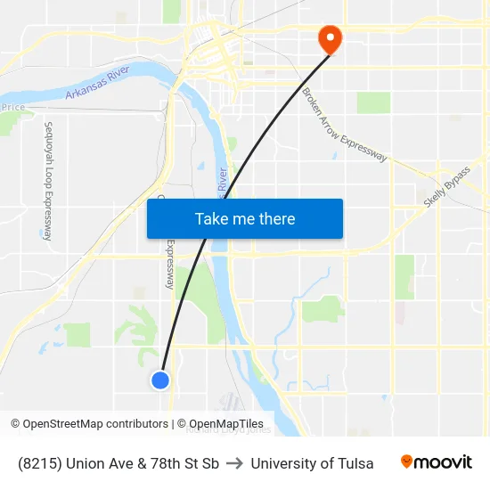 (8215) Union Ave & 78th St Sb to University of Tulsa map