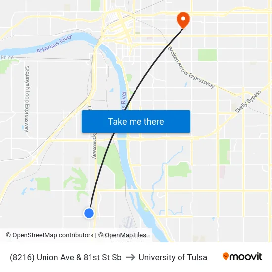 (8216) Union Ave & 81st St Sb to University of Tulsa map
